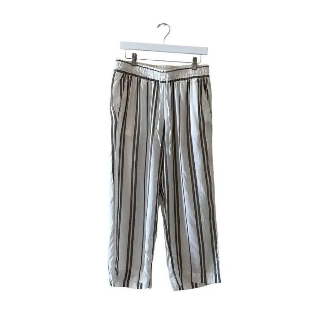 H & M Logg Linen Blend White Striped Culottes Ankle Length Pants SZ 8 # 1519